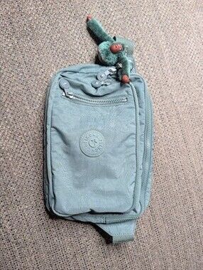 Kipling Women's Teal Fanny Pack Adjustable Strap Waist Bag with Monkey Charm